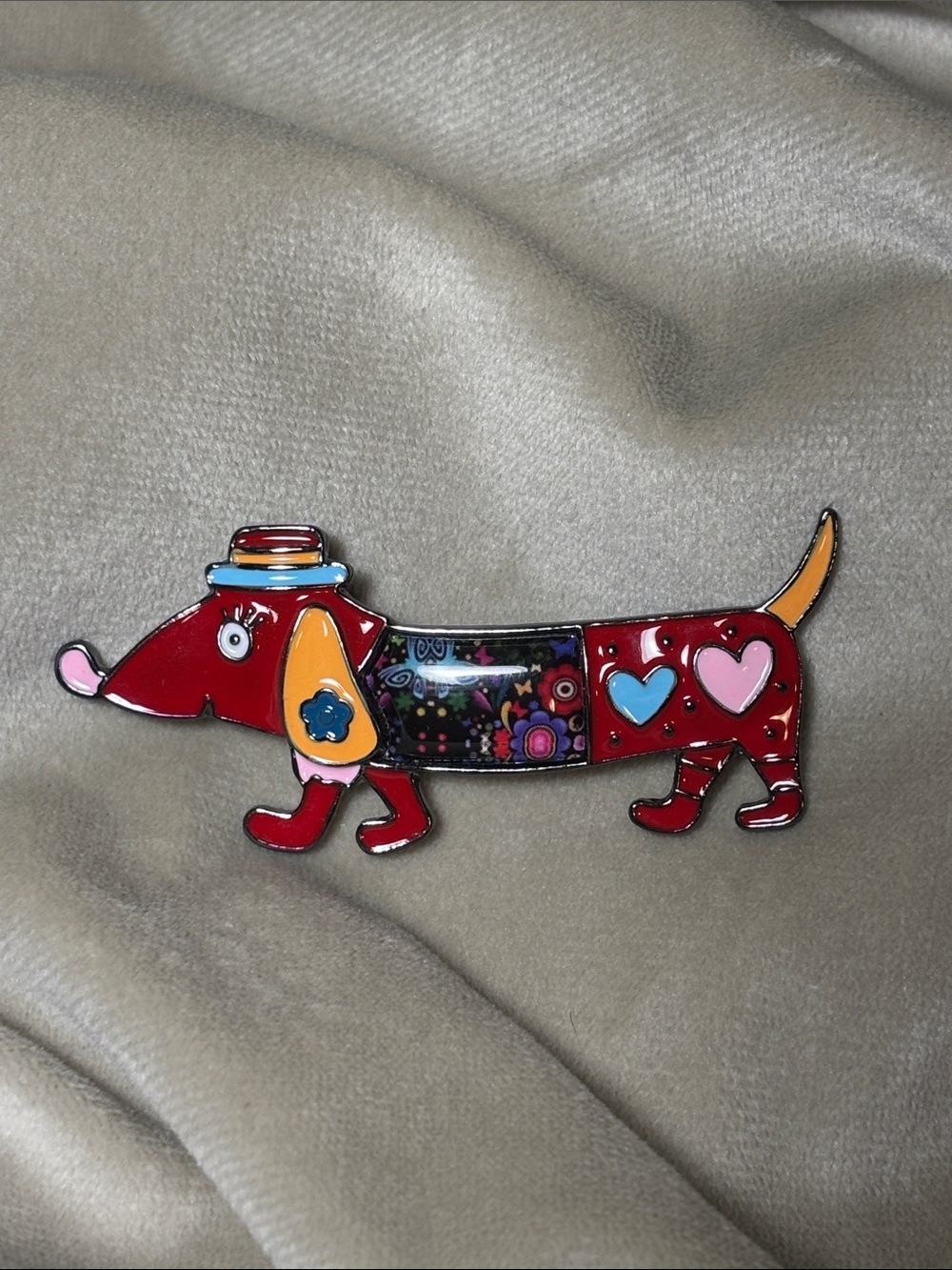 Colorful Red Dachshund Enamel Dog Pin Brooch